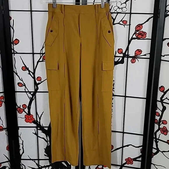 Athleta Vienna Cargo Pant Travel Commute Relaxed Wide Leg Brass Yellow - Picture 1 of 9